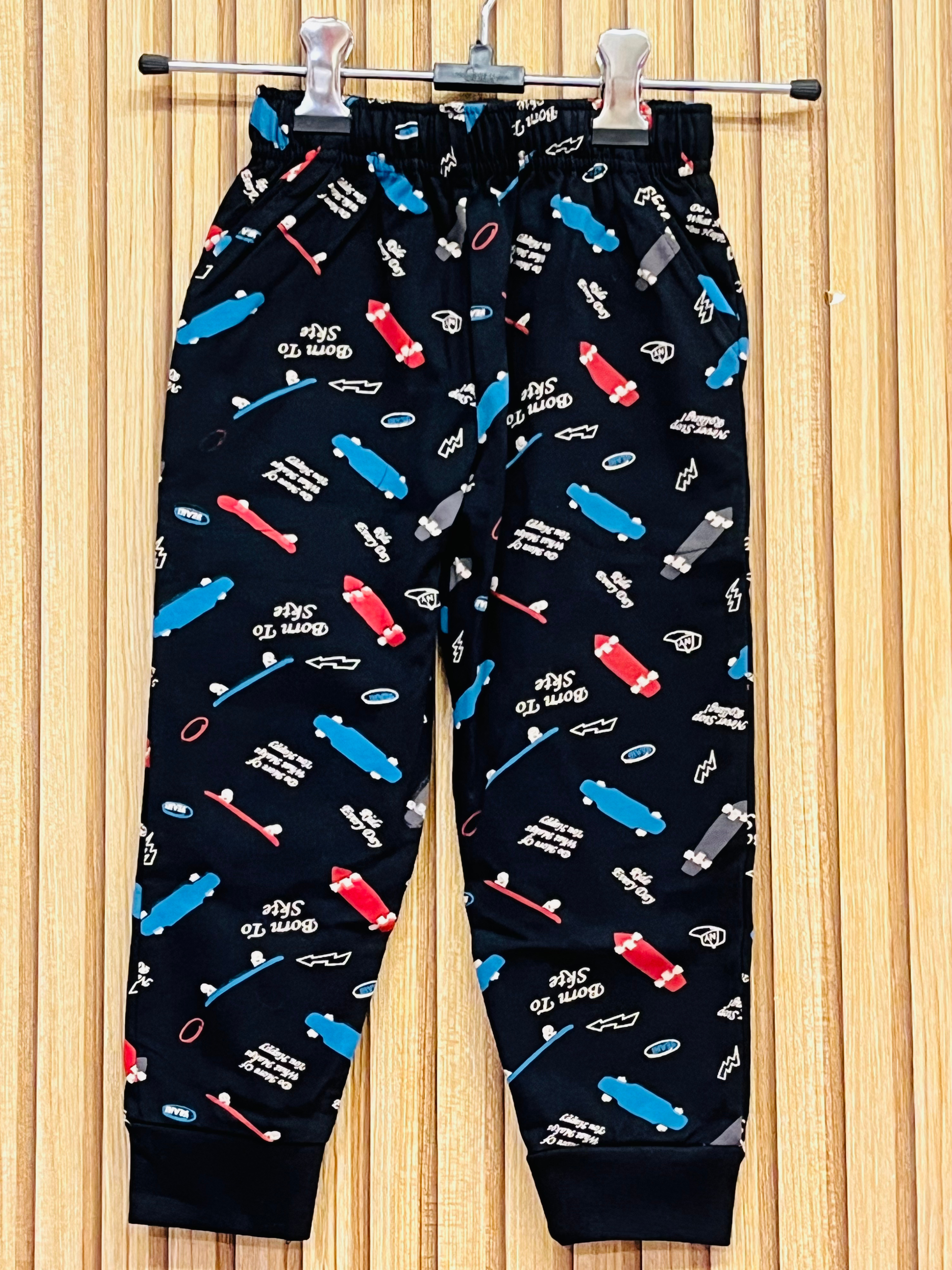 Skater Print Black Jogger Pants