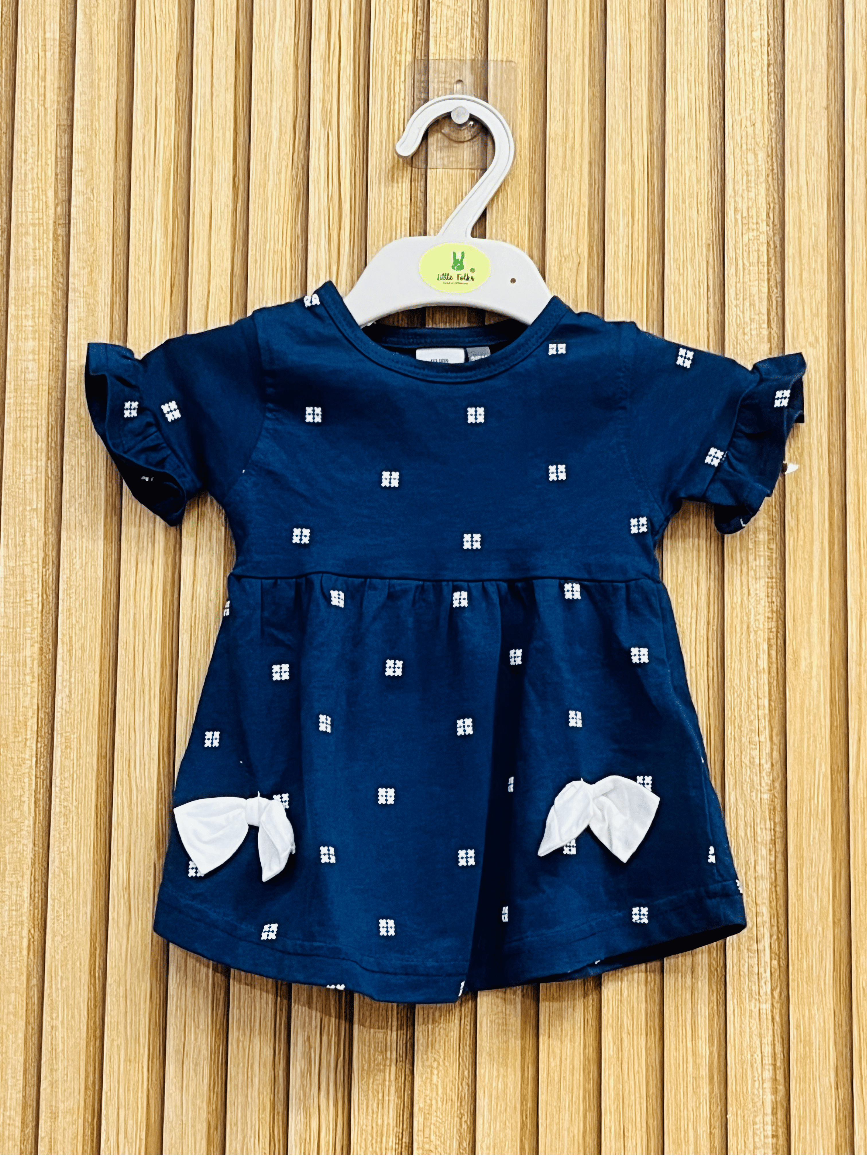 Navy Blue Bow Pocket Baby Dress