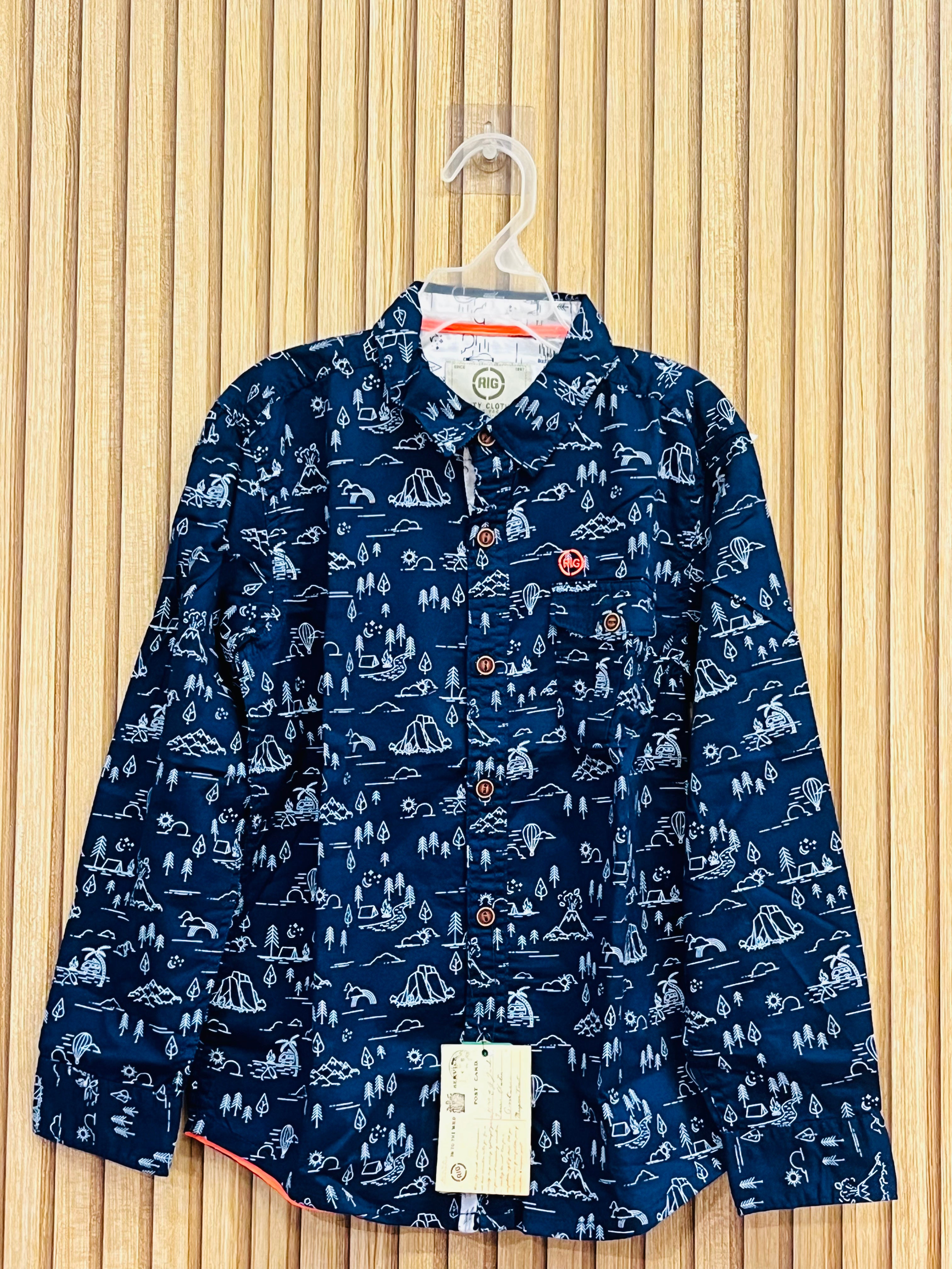 Boys Navy Blue Printed Full Sleeve Shirt – Adventure Theme
