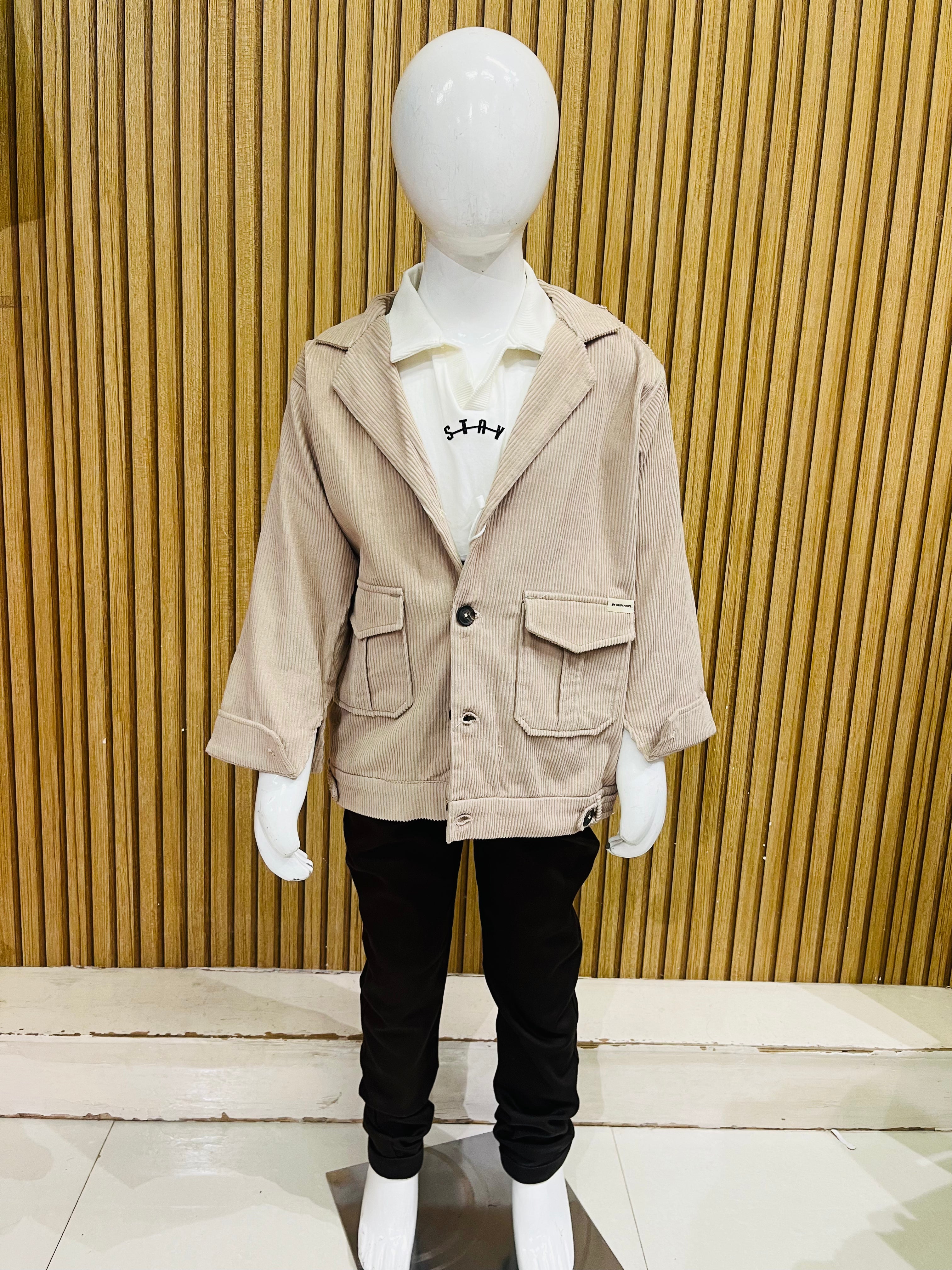 Boys Beige Corduroy Jacket Set – “Stay” Casual Look